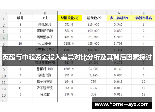 英超与中超资金投入差异对比分析及其背后因素探讨