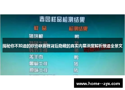 揭秘你不知道的欧协联赛程背后隐藏的真实内幕深度解析报道全景文 揭秘你不知道的欧协联赛程背后隐藏的真实内幕深度解析报道全景文